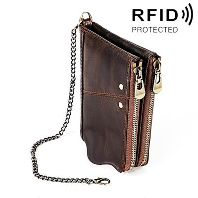 LT3533 lange Crazy Horse textuur koeienhuid lederen opvouwbare anti-magnetische RFID portemonnee Clutch tas voor mannen met kaartsleuven & schouderba