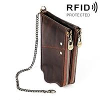 LT3533 lange Crazy Horse textuur koeienhuid lederen opvouwbare anti-magnetische RFID portemonnee Clutch tas voor mannen met kaartsleuven & schouderba