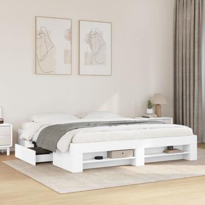 Bedframe massief hout wit 200x200 cm
