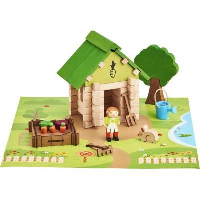 De tuinmanshut 60-delig - JEUJURA - Natuurlijk houten constructiespel, inclusief mat en accessoires, 22x18,5x8,5 cm