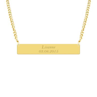 Gegraveerde eigen tekst bar ketting - Stainless steel - Goud