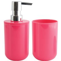 MSV Zeeppompje en drink/tandenborstel beker - badkamer set Porto - kunststof - fuchsia roze