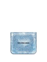 Balenciaga mini portefeuille à effet en jean - Bleu