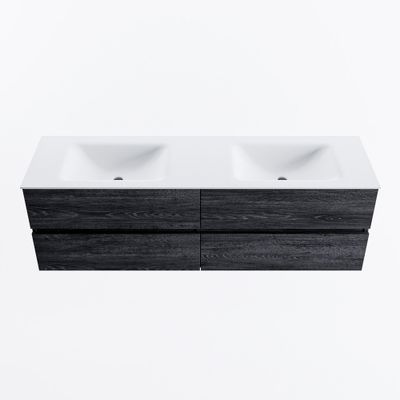 MONDIAZ VICA 160cm badmeubel onderkast Antracite 4 lades. Wastafel CLOUD dubbel 2 kraangaten, kleur Talc.