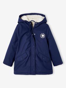 Regenjas voor meisjes met capuchon en sherpa voering marineblauw