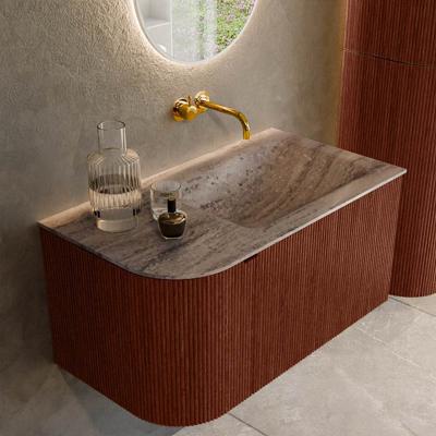 Badmeubel Mondiaz Kurve-Dlux | 85 cm | Meubelkleur Ruby | Wastafelkleur Oza | Solid surface | Wasbak rechter zijde spoelbak | Zonder kraangat(en)