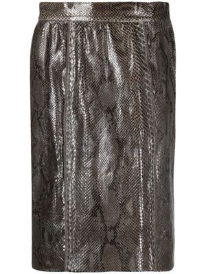 Saint Laurent Pre-Owned jupe droite à effet peau de serpent (années 1980) - Gris