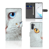 Samsung Galaxy Note 10 Telefoonhoesje met Pasjes Witte Kat