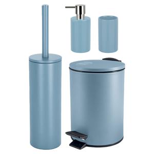 Badkamer accessoires set - WC-borstel/pedaalemmer/zeeppompje/beker - metaal/keramiek - lichtblauw