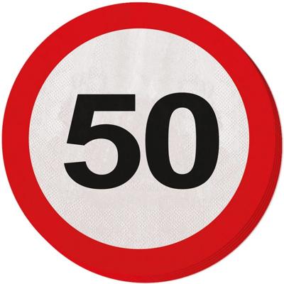 50 jaar leeftijd verjaardag thema servetten - 20x stuks - verkeersbord thema - 33 cm rond - papier 50 jaar leeftijd verjaardag thema servetten - 20x stuks - verkeersbord thema - 33 cm rond - papier