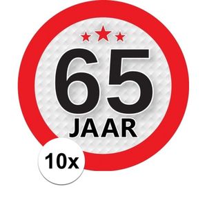 10x 65 Jaar leeftijd stickers rond 9 cm verjaardag versiering   -