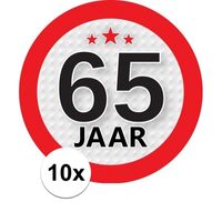 10x 65 Jaar leeftijd stickers rond 9 cm verjaardag versiering   -