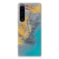 Sony Xperia 1 IV TPU Siliconen Hoesje Marble Blue Gold