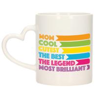 Cadeau koffie/thee mok voor mama - hartjes handvat - beste mama - multi - 300 ml - Moederdag