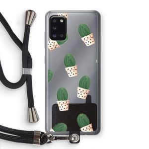 Cactusprint roze: Samsung Galaxy A31 Transparant Hoesje met koord