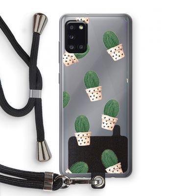 Cactusprint roze: Samsung Galaxy A31 Transparant Hoesje met koord