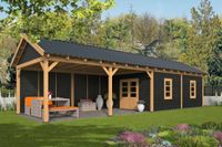 Lariks/Douglas Overkapping Hamar XL type 11 zwart 1303x445 cm- Zadeldak- Onbehandeld lariks Douglas hout- Tuindeco