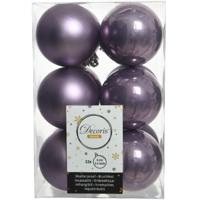 Decoris kerstballen - 12x st - heide lila paars - 6 cm - kunststof - mat/glans - kerstversiering