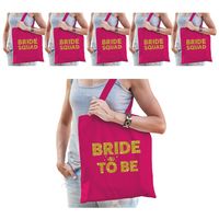 Pakket Vrijgezellenfeest dames tasjes/ goodiebag: 1x Bride to Be roze goud+ 7x Bride Squad roze goud - thumbnail