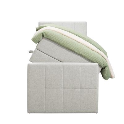 Leen Bakker - Boxspring Met Opbergruimte En Voetbord Liv Geblokt - Ecru - 90x200cm - Stof - Crème