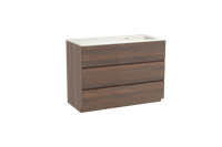 Storke Edge staand badmeubel 110 x 52 cm notenhout met Mata asymmetrisch rechtse wastafel in solid surface mat wit