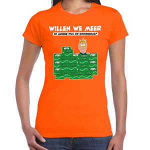 Koningsdag verkleed T-shirt voor dames - meer of minder - bier/pils - oranje - feestkleding