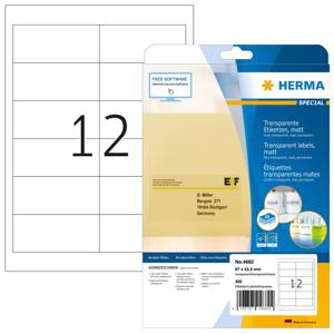 Herma 4682 Folie-etiketten 97 x 42.3 mm Polyester folie Transparant 300 stuk(s) Permanent hechtend Laser (kleur), Laser (zwart/wit), Kopiëren (kleur), Kopiëren