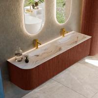 Badmeubel Mondiaz Kurve-Dlux | 175 cm | Meubelkleur Ruby | Wastafelkleur Nata | Solid surface | Dubbel / Rechts spoelbak | 2 kraangaten