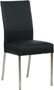 Zwarte leren moderne eetkamerstoel Real - poot vierkant rvs - Hermes Leer Nero (zwart leer)