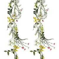 2x Gele/witte kunsttak kunstplanten slingers 180 cm