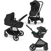 CYBEX EOS BLACK Moon Black Trio Stroller Pack: 2in1 converteerbare kinderwagen + Aton B2 i-size autostoeltje + Converteerbare reiswieghangmat