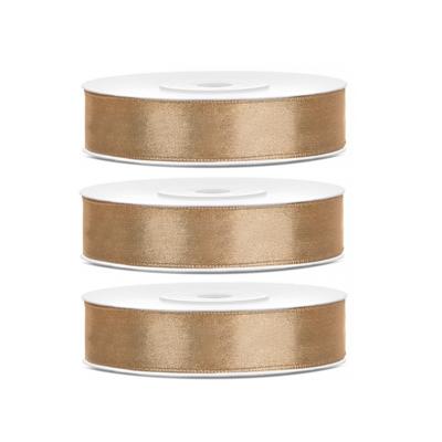 Decoratie satijn sierlint - 3x - goud - 12 mm x 25 meter - Cadeaulint satijnlint