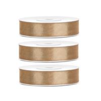 Decoratie satijn sierlint - 3x - goud - 12 mm x 25 meter - Cadeaulint satijnlint