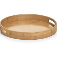 Zeller Dienblad - 1x - bamboe hout - rond - 38 x 5 cm - serveerblad voor glazen/hapjes/kopjes