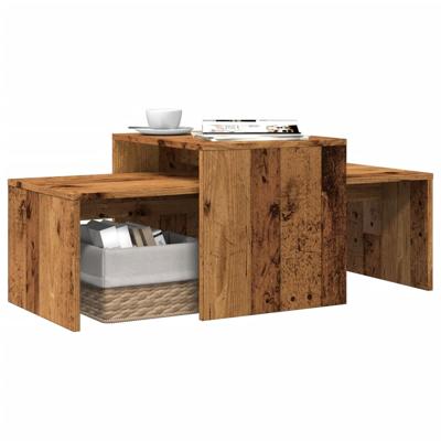 Salontafelset 100x48x40 cm bewerkt hout oud houtkleurig