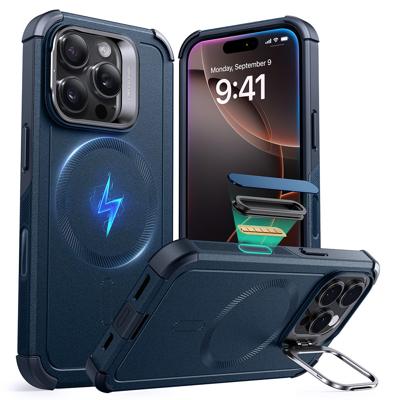 iPhone 16 Pro Cyber Tough Magnetic Case (Camera Control, Stash Stand) - Navy Blue