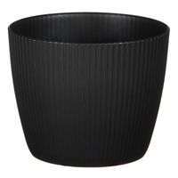 Plantenpot/bloempot kunststof zwart ribbels patroon - D13,5/H11 cm