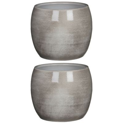 2x stuks bloempot in het shiny lightgrey stone keramiek voor kamerplant H18 x D20 cm