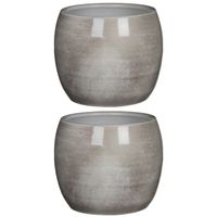 2x stuks bloempot in het shiny lightgrey stone keramiek voor kamerplant H18 x D20 cm
