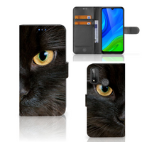 Huawei P Smart 2020 Telefoonhoesje met Pasjes Zwarte Kat