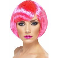 Neon roze korte dames pruik boblijn - thumbnail