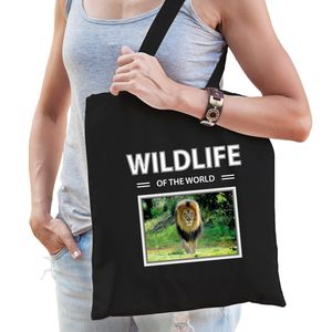 Leeuw tasje zwart volwassenen en kinderen - wildlife of the world kado boodschappen tas