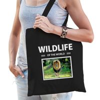 Leeuw tasje zwart volwassenen en kinderen - wildlife of the world kado boodschappen tas - thumbnail