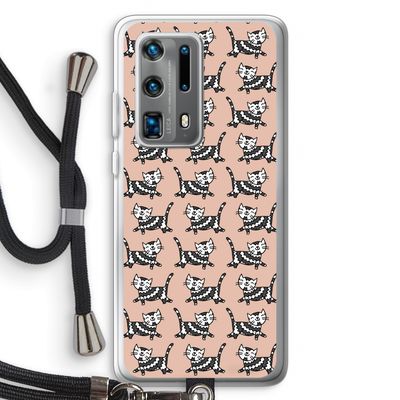 Zwarte poes: Huawei P40 Pro Plus Transparant Hoesje met koord