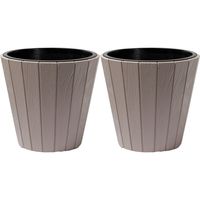 Plantenpot/bloempot Wood Style - 2x - buiten/binnen - kunststof - beige - D30 x H28 cm - thumbnail