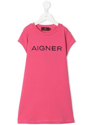 Aigner Kids robe à logo brodé - Rose
