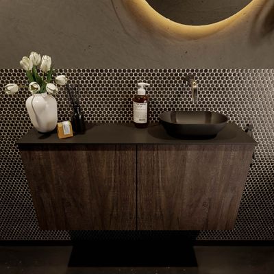 Mondiaz Fowy toiletmeubel 100cm dark brown met blad en waskom urban rechts zonder kraangat
