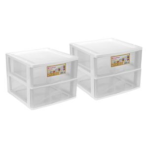 Ladeblokje/bureau organizer 2x grote lades - wit/transparant - L38 x B38 x H30 cm - kunststof