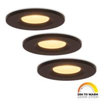 Set van 3 Venezia LED inbouwspots - 6 Watt 460lm - Dim to warm - Rond - Dimbaar - IP65 waterdicht - Zwart - Voor binnen, buiten en badkamer