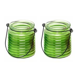 4x Citronellakaarsen in groen geribbeld glas 7,5 cm